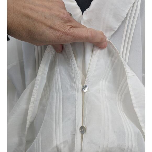 CHICO'S RUFFLED SHIRT BLOUSE TOP ~ White Silk & Cotton ~ XL Size 3 ~ Long Sleeve - Picture 8 of 10